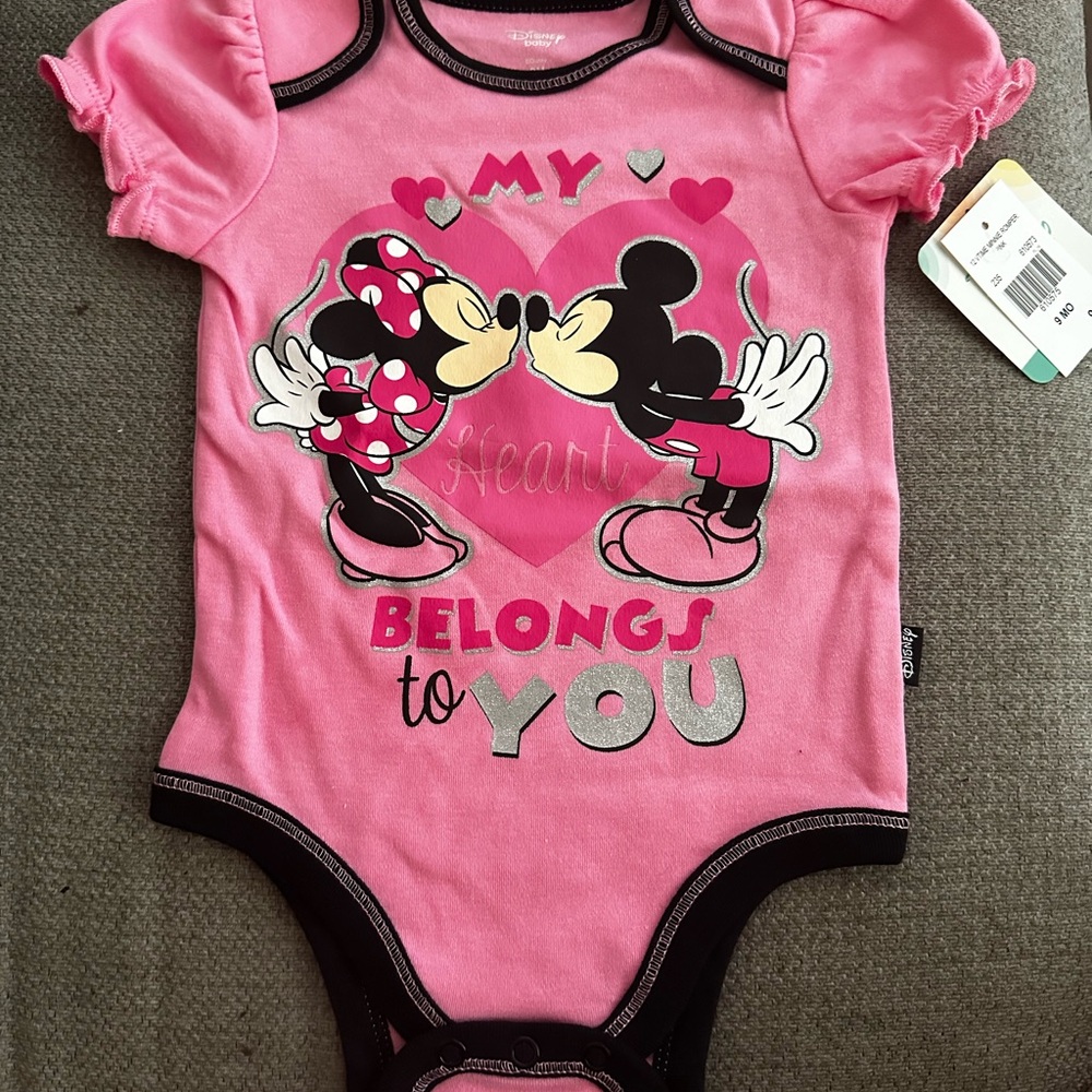 Pink Minnie and Mickey Mouse onesie
